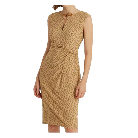 Lauren Ralph Lauren Chain-Print Buckle-Trim Jersey Dress Size 16 LaNWT Old Money - Picture 2 of 11